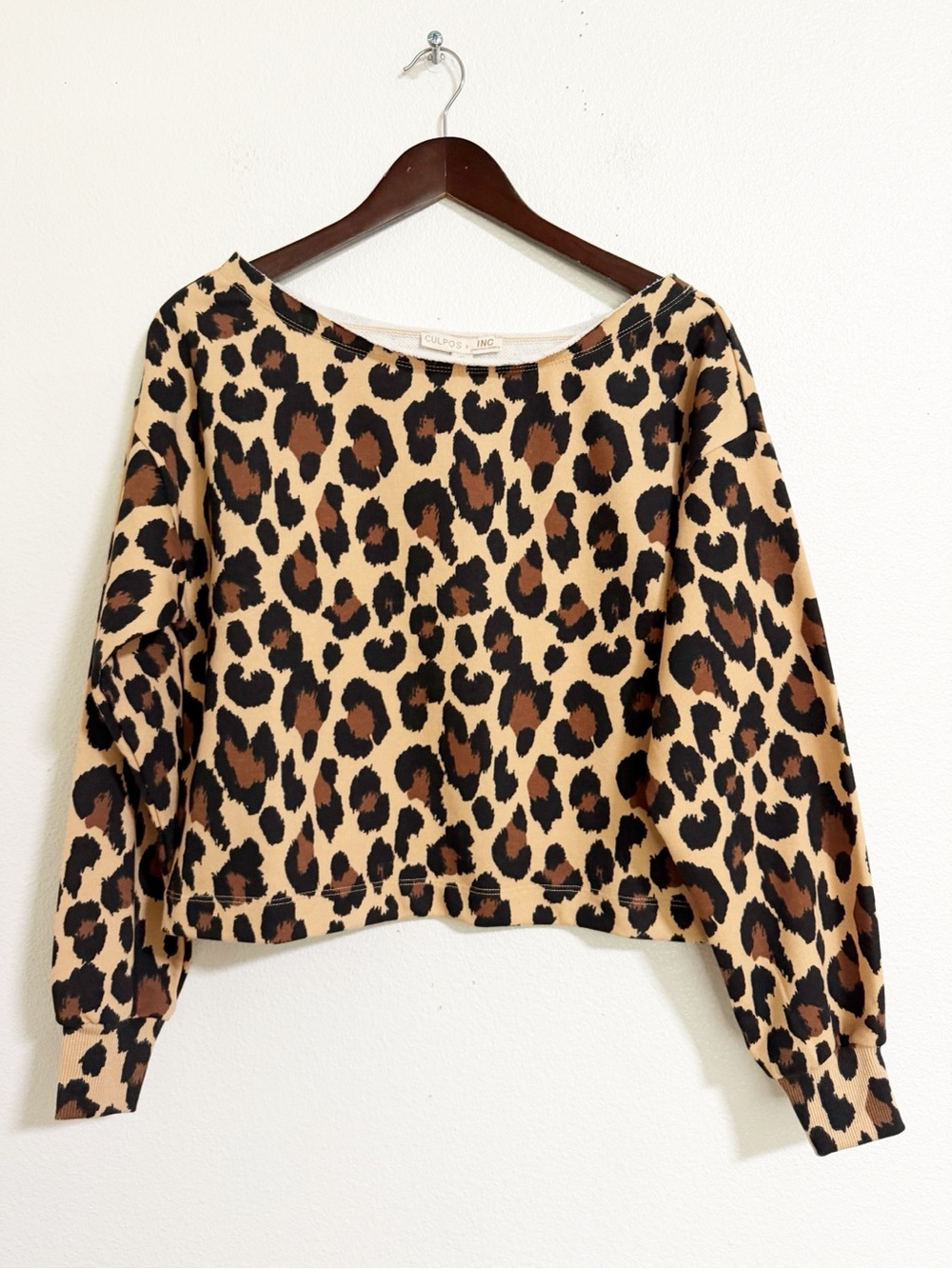 NEW Culpos x INC Leopard Print Terry Knit Crop Sweatshirt Size XS